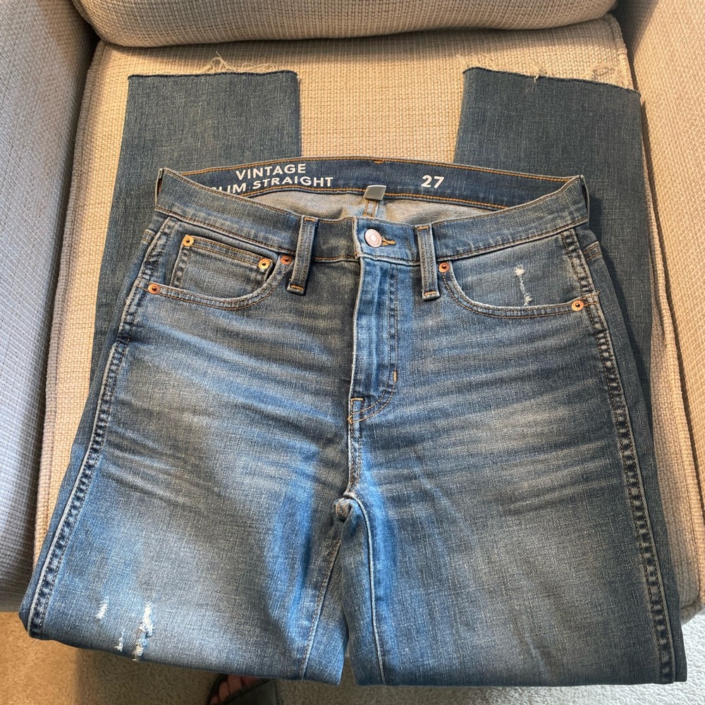 J Crew Vintage Slim Straight Blue Jeans Size 37.  Great condition!